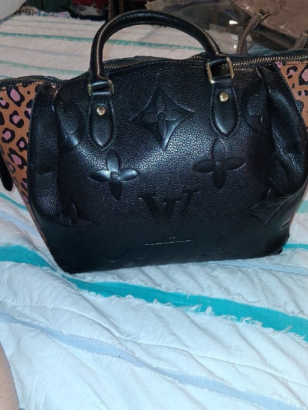 Black Embossed Monogram Purse with Leopard Side Panels, **No Bundle, Firm Price* - Picture 4 of 16